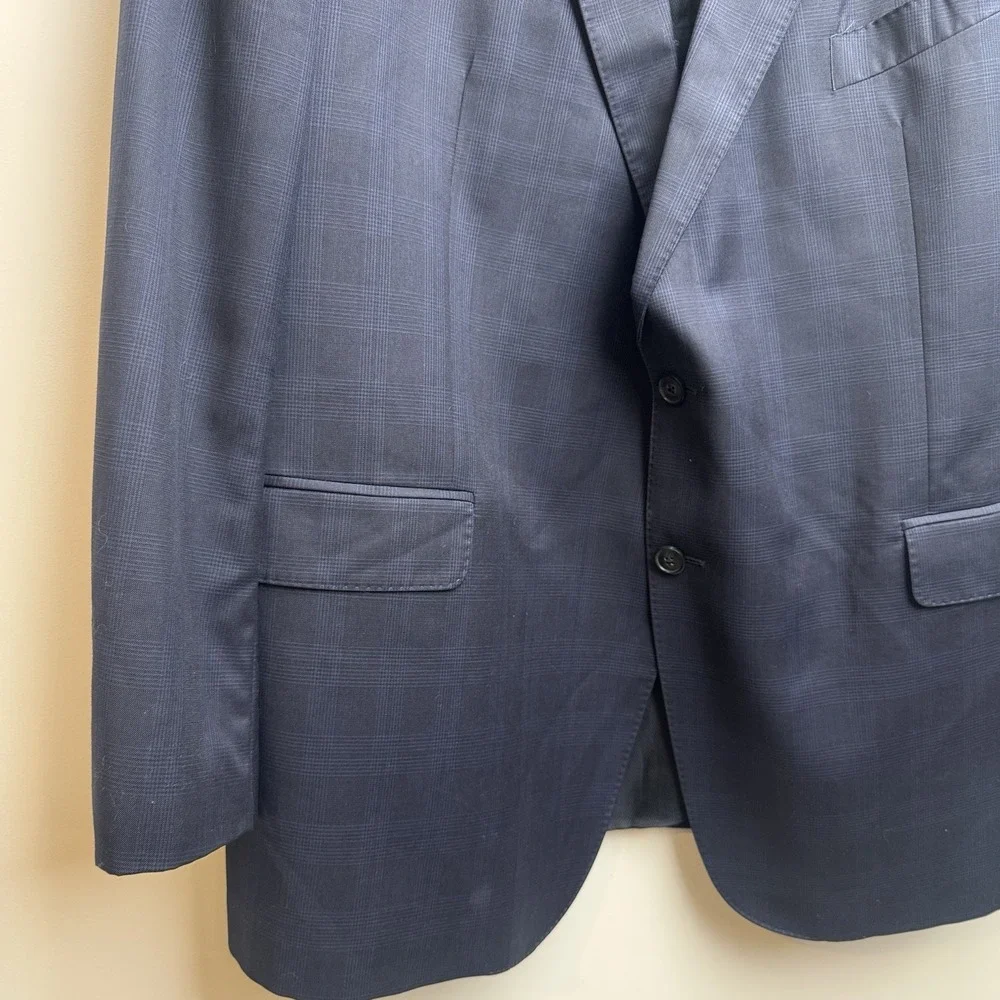 Jos. A. Bank Reserve Coat Men's 42R Navy Prince Of Wales Plaid Made In USA Blaze